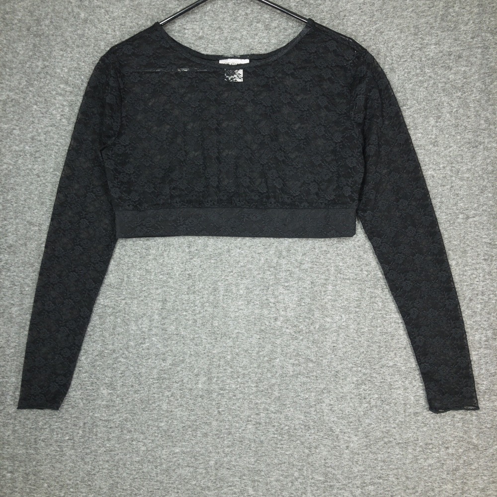 CW Classics black lace see through scoop neck long sleeve crop top XL Festival